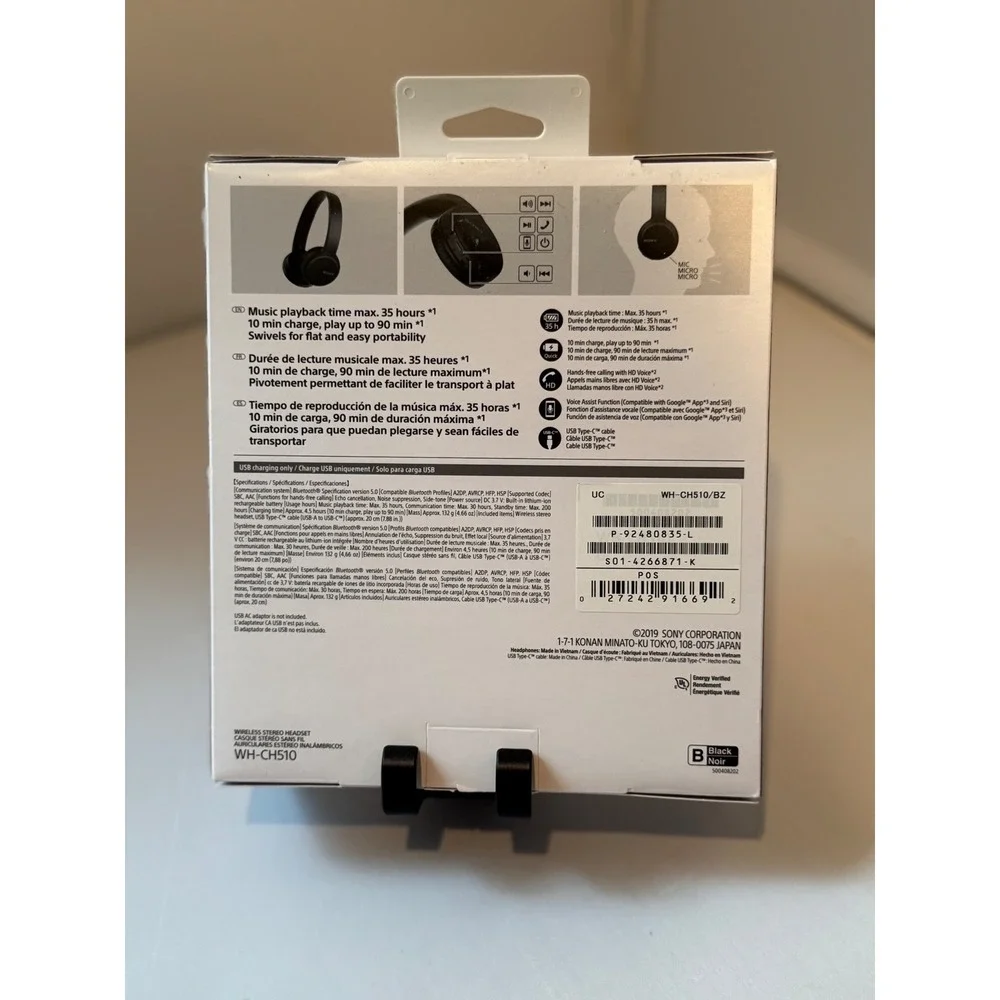 Sony WH-CH510 Wireless Bluetooth Headphones On-Ear Headset Black WHCH510/BZ